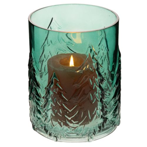 Portacandele in vetro con abeti in rilievo, decorazione natalizia, 16 cm | Floristik24.it
