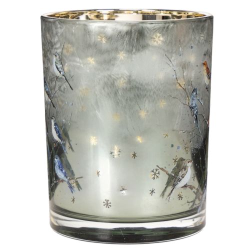Portacandele con uccellini, design invernale, lucido, 12 cm | Floristik24.it