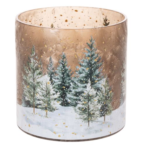Portacandele in vetro con motivo foresta invernale innevata, decorazione natalizia, 20 cm acquistare | Floristik24.it