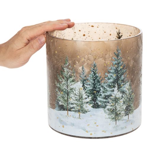 Portacandele in vetro con motivo foresta invernale innevata, decorazione natalizia, 20 cm | Floristik24.it