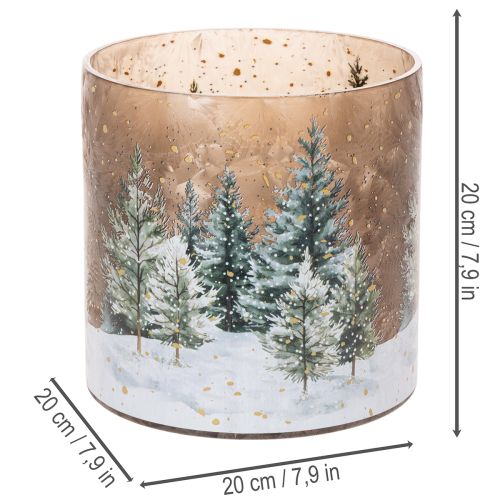 Portacandele in vetro con motivo foresta invernale innevata, decorazione natalizia, 20 cm | Floristik24.it