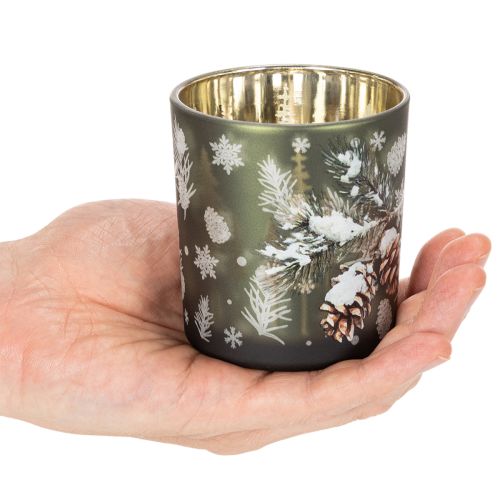 Portacandele in vetro con ramo di abete invernale, 8 cm, 2 pezzi | Floristik24.it