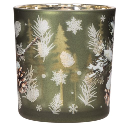 Portacandele in vetro con ramo di abete invernale, 8 cm, 2 pezzi | Floristik24.it