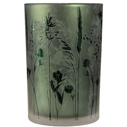 Prodotto Lanterna in vetro bianco con motivo prato verde H18cm