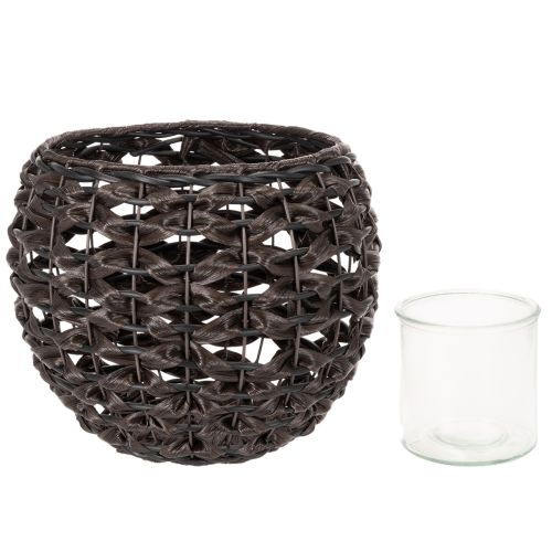 Portacandele intrecciato, nero e marrone, decorazione estiva, Ø31cm H25cm | Floristik24.it