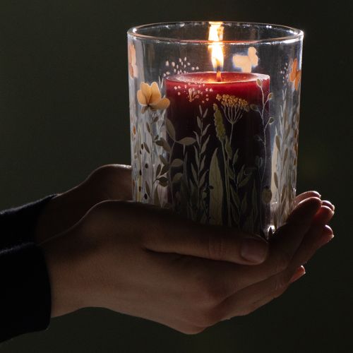 Prodotto Lanterna decorativa in vetro con motivo a prato con farfalle per eleganti accenti domestici, 18 cm, 2 pezzi