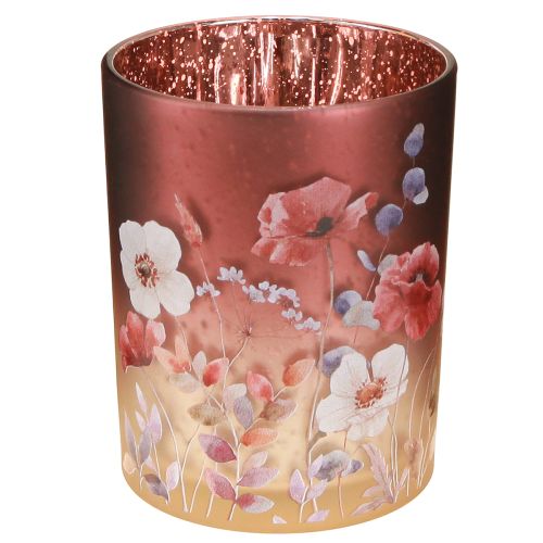 Floristik24 Lanterna decorativa in vetro con motivo floreale per eleganti accenti domestici, 12,5 cm, 2 pezzi