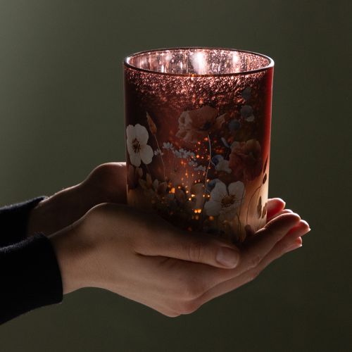 Prodotto Lanterna decorativa in vetro con motivo floreale per eleganti accenti domestici, 12,5 cm, 2 pezzi