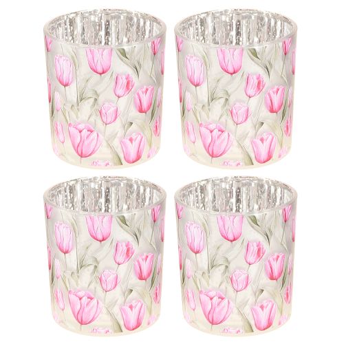 Prodotto Lanterna decorativa in vetro con motivo a tulipano per dare un tocco primaverile alla casa, 8 cm, 4 pezzi.