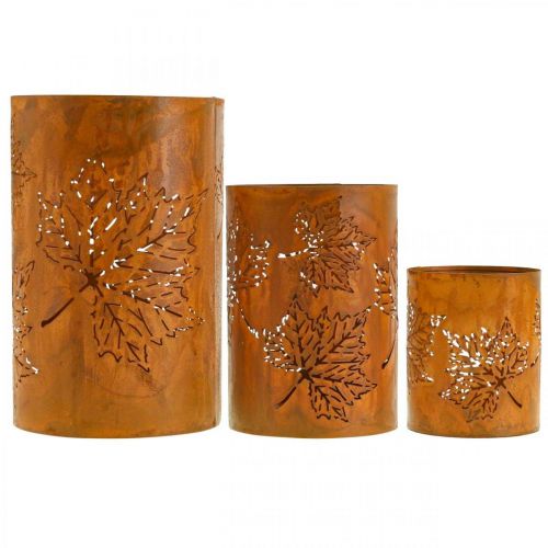 Prodotto Set di 3 lanterne decorative autunnali effetto ruggine H20/15/10cm