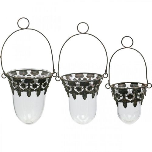Floristik24 Lanterna in vetro per decorazioni sospese 24/28/30cm set di 3