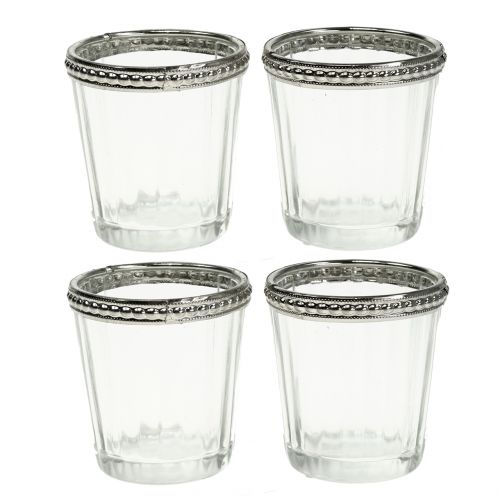 Floristik24 Vetro tealight antico con bordo in metallo Ø6cm H6cm 4 pezzi