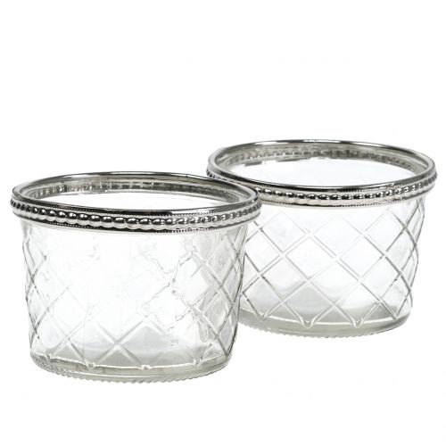 Floristik24 Tealight diamante in vetro con bordo in metallo Ø8cm H5.5cm 4 pezzi