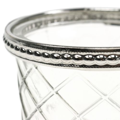 Floristik24 Tealight diamante in vetro con bordo in metallo Ø8cm H5.5cm 4 pezzi