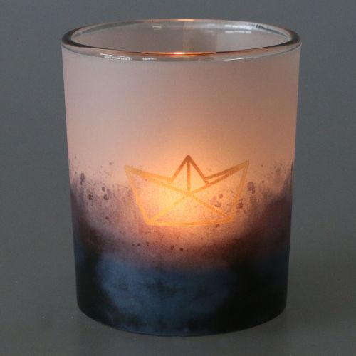 Floristik24 Luci del vento blu-bianche con barca e pesce Ø6cm