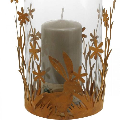Prodotto Lanterna con conigli, decoro primaverile, decoro in metallo con fiori, patina pasquale Ø11,5cm H18cm