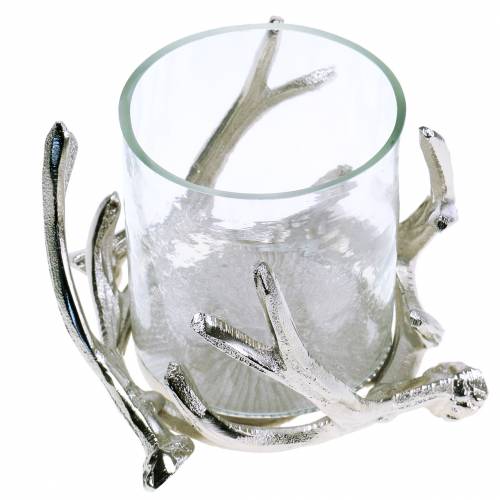 Floristik24 Portalumino in vetro palchi Argento Ø16cm H11cm