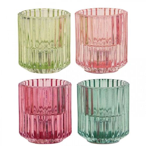 Floristik24 Lanterna porta tealight in vetro rigato Ø5,5cm H6cm 4pz