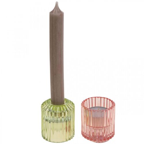 Prodotto Lanterna porta tealight in vetro rigato Ø5,5cm H6cm 4pz