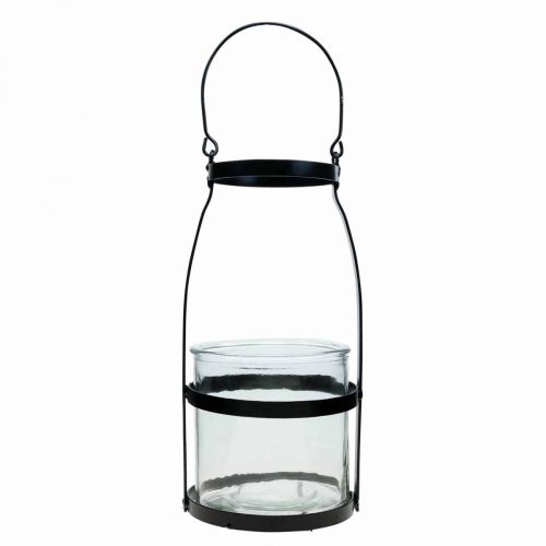 Lanterna in vetro con manico candelabro nero H25cm