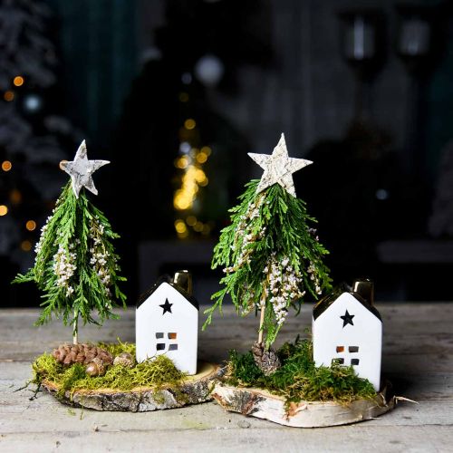 Floristik24 Lanterna casa faro in ceramica per tealight bianco, oro 10cm 3 pezzi