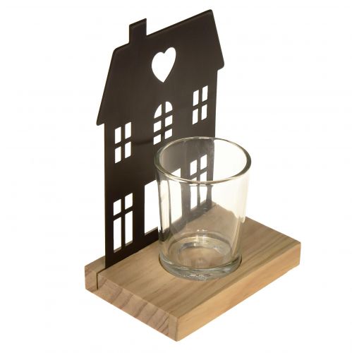 Prodotto Lanterna in metallo nero con base in legno H15cm 2 pezzi