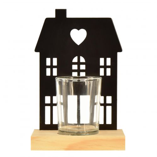 Prodotto Lanterna in metallo nero con base in legno H15cm 2 pezzi