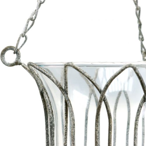 Floristik24 Lampada a vento per sospensione grigia Ø14cm H45cm