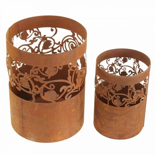 Floristik24 Lanterna portacandele in metallo patina Ø10/14,5cm set di 2