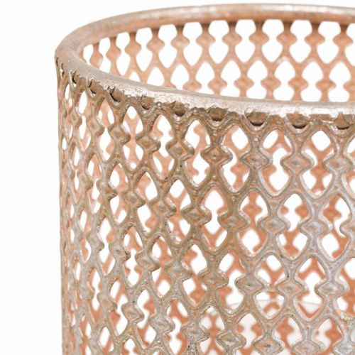 Lanterna portacandele in metallo vetro argento rosa Ø18cm H27cm
