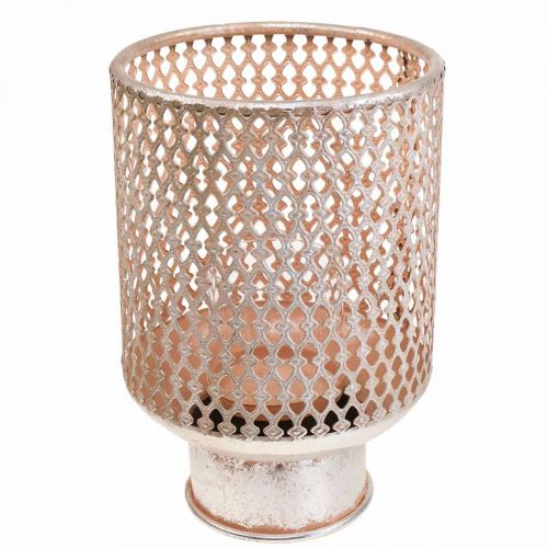 Prodotto Lanterna portacandele in metallo vetro argento rosa Ø18cm H27cm