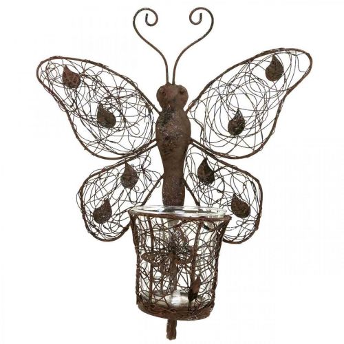 Lanterna decorazione da parete in metallo decorazione farfalla ruggine 36,5 cm
