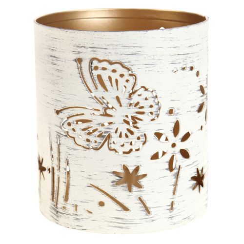 Floristik24 Lanterna in metallo bianco oro farfalla Ø9cm H10cm 4 pz