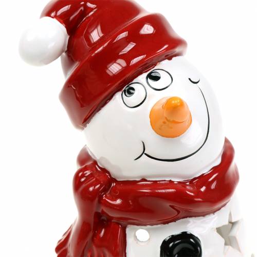 Floristik24 Cappello rosso lanterna pupazzo di neve 20cm