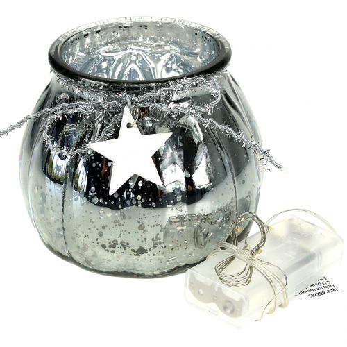 Floristik24 Lanterna argento con luce LED Ø11cm H10cm