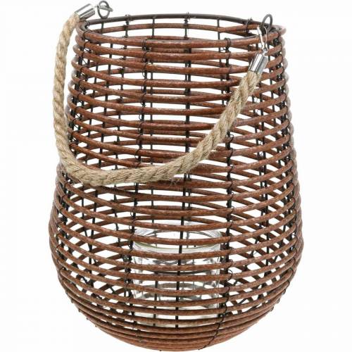 Lanterna Per Candela Antivento 22 Cm – Beige – In Carta, Metallo E Vetro – Con Manico E Inserti In Vetro – Per Interni/Esterni