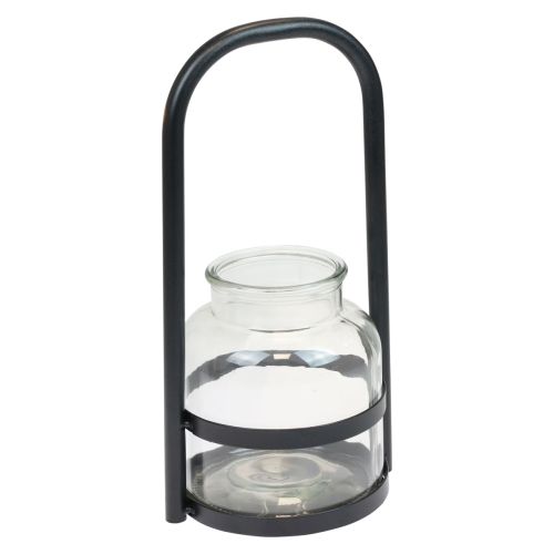 Lanterna metallo decorazione vetro nero manico trasparente Ø14,5cm