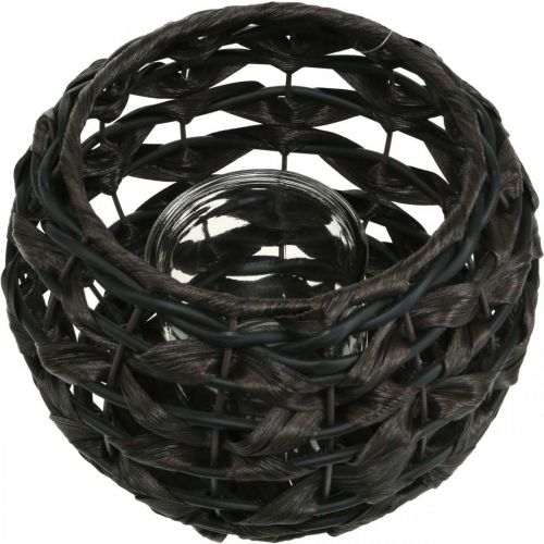 Prodotto Lanterna intrecciata in vetro rattan nero, marrone, candela Ø23cm H18cm