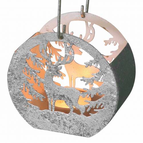 Floristik24 Lanterna con motivo angelo e renna argento, bianco Ø10×H9,5cm 2pz