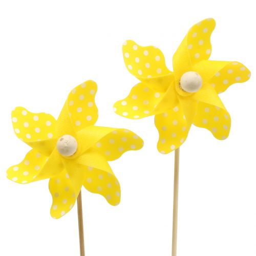 Floristik24 Mini mulino a vento giallo con pois bianchi Ø8cm 12pezzi