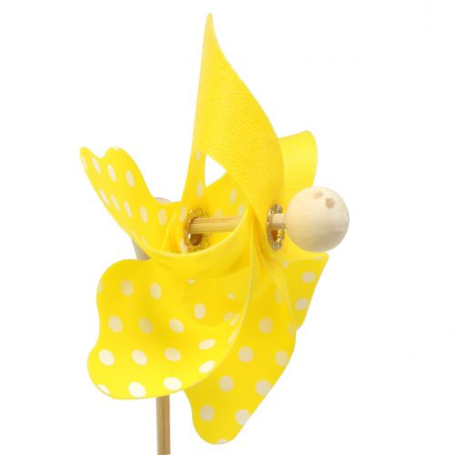 Floristik24 Mini mulino a vento giallo con pois bianchi Ø8cm 12pezzi