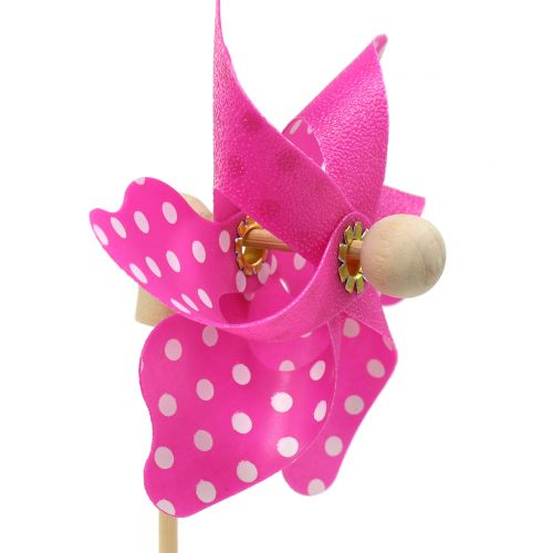 Floristik24 Mulino a vento decorativo con punti rosa Ø8cm 12p