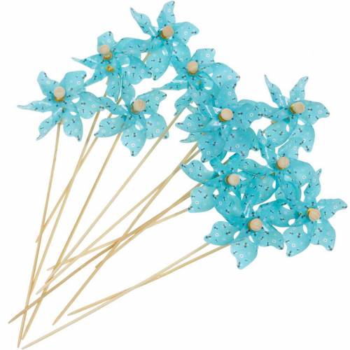 Floristik24 Mulino a vento girandola api turchese Ø8,5 cm decorazione estiva giardino 12 pezzi