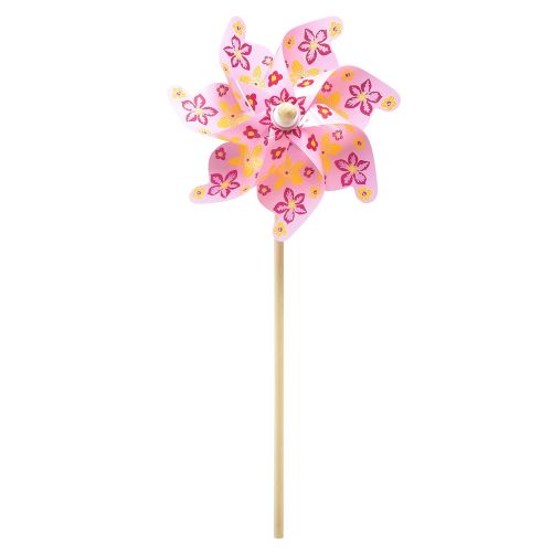 Girandola su bastone decorazione mulino a vento rosa giallo Ø30,5 cm 74 cm