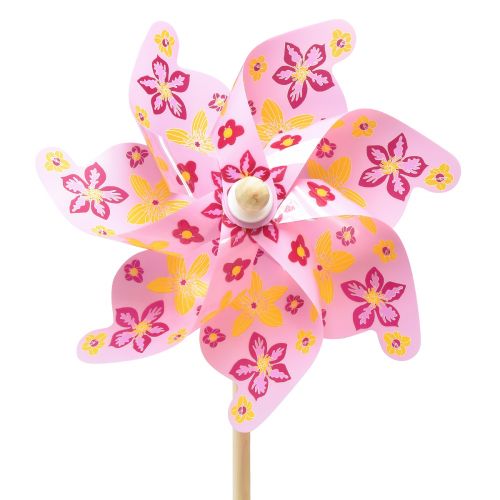 Floristik24 Girandola su bastone decorazione mulino a vento rosa giallo Ø30,5 cm 74 cm