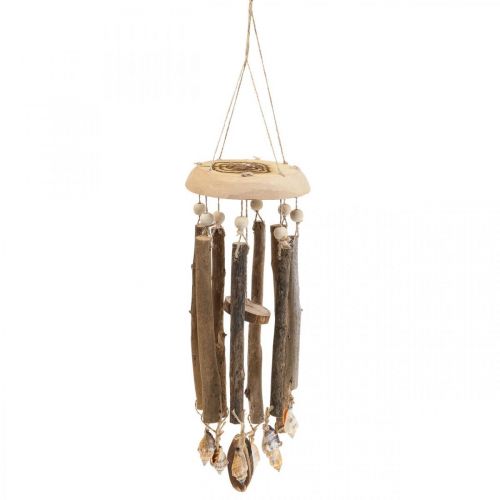 Floristik24 Campanella a vento in legno, conchiglie decorazione marittima natura Ø14cm H40cm