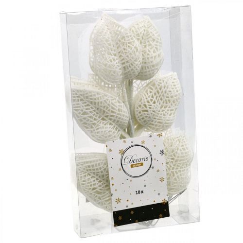 Prodotto Decorazione invernale, foglie decorative, ramo artificiale glitter bianco L36cm 10p