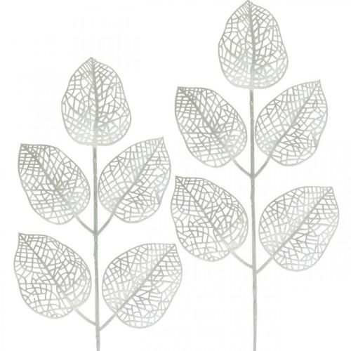 Decorazione invernale, foglie decorative, ramo artificiale glitter bianco L36cm 10p