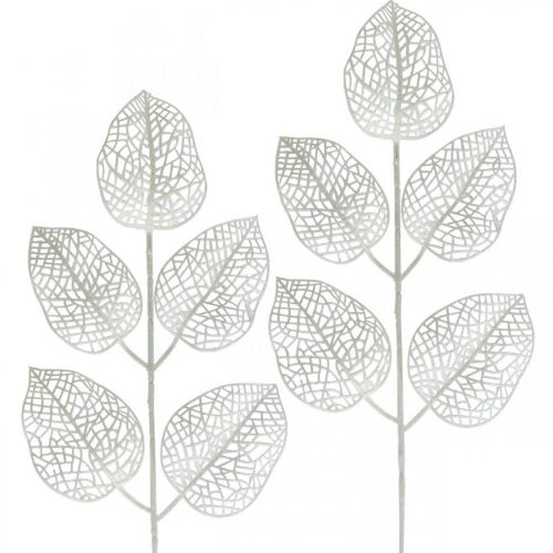 Prodotto Decorazione invernale, foglie decorative, ramo artificiale glitter bianco L36cm 10p