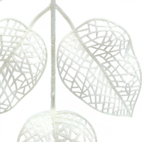 Decorazione invernale, foglie decorative, ramo artificiale glitter bianco L36cm 10p